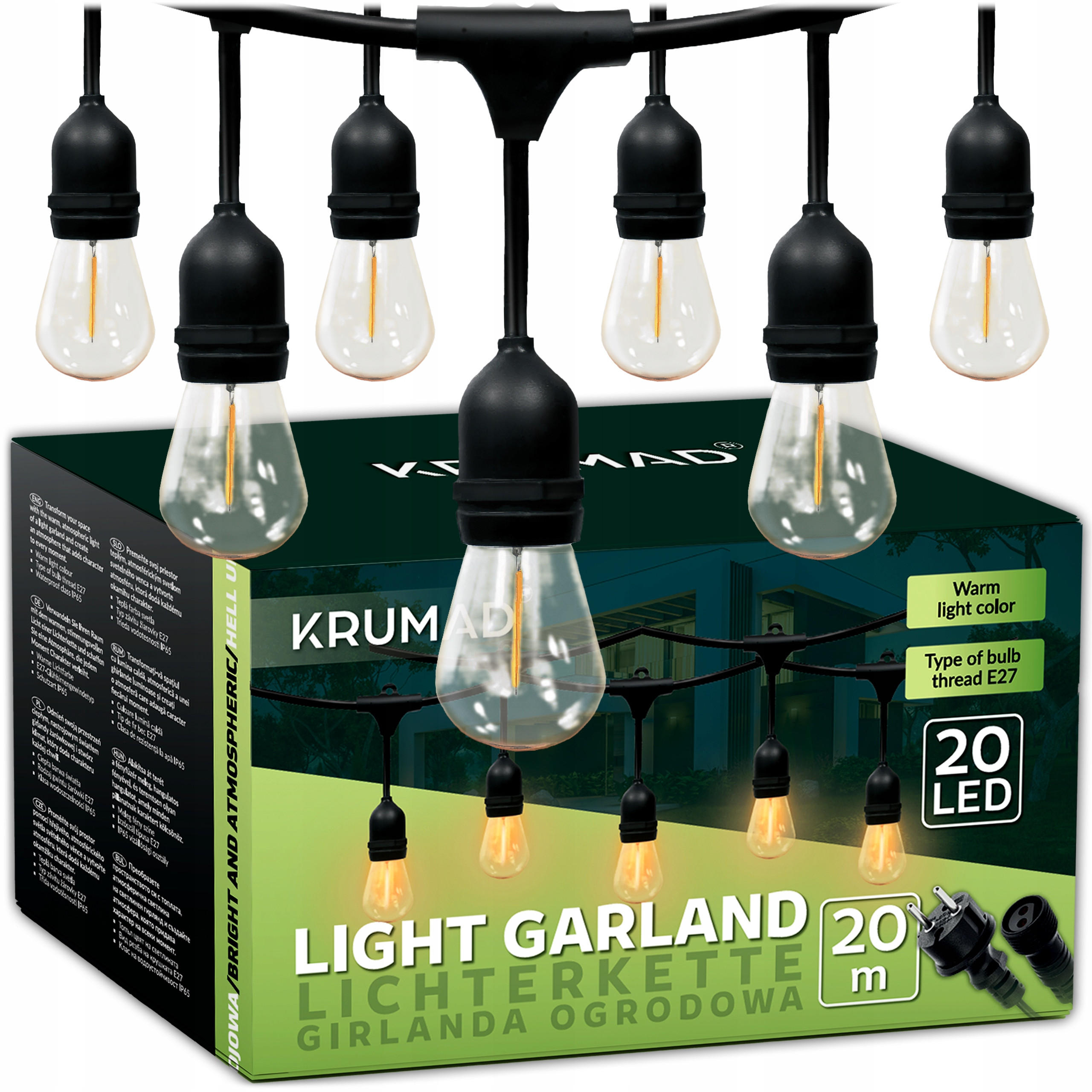 AUSSENLEUCHTE Girlande LED Außen Lichterkette 20m - Schwarz, Kunststoff (20000/10/10cm) - KRUMAD