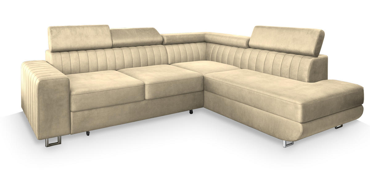 ROHOVÁ SEDAČKA NOLA krémová - stříbrná/krémová, kov/dřevo (253/190cm) - MASSENO