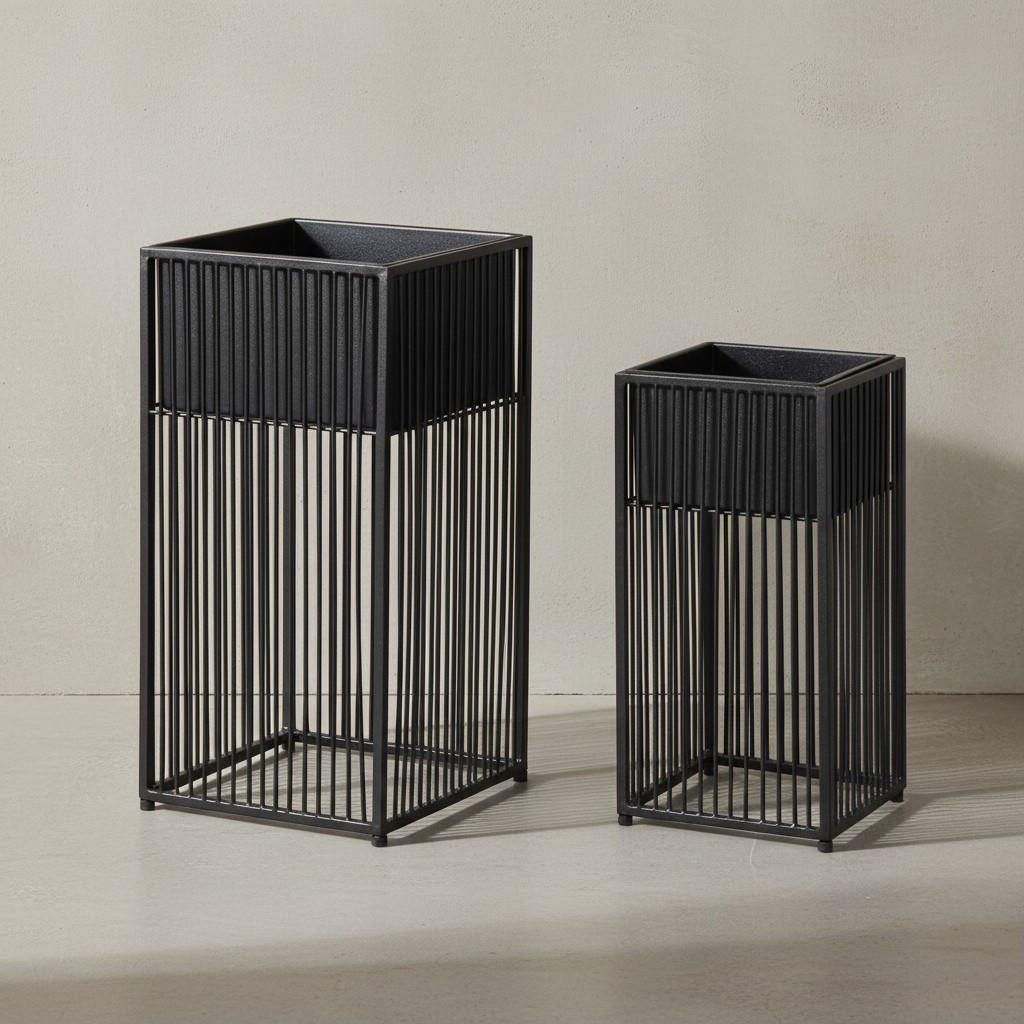 PFLANZKÜBEL 2er Set Metall Schwarz mit Gestell quadratisch - Schwarz, Metall (22/50cm) - KADIMA DESIGN