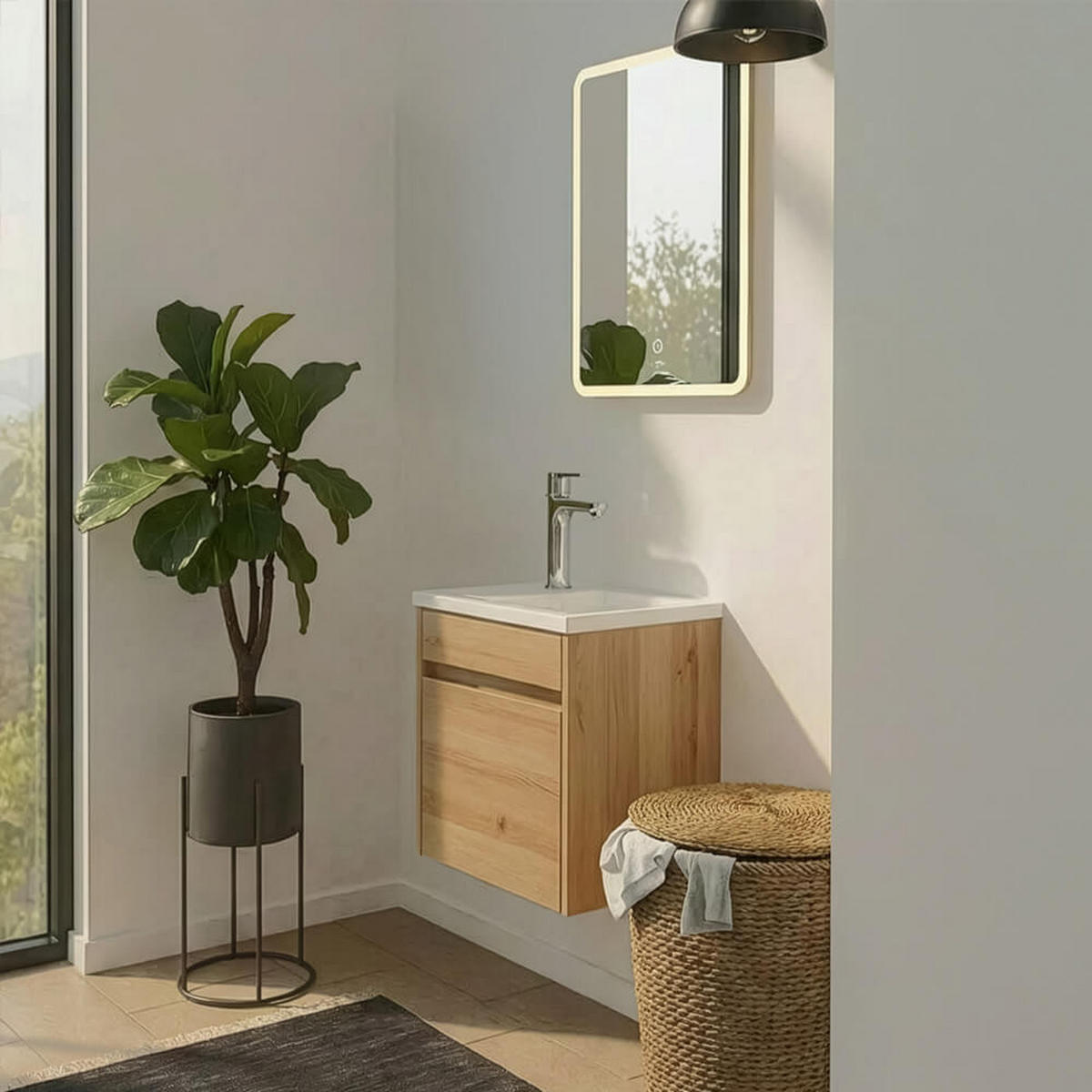 BADMÖBEL Komplettset BORKUM – Eiche - Eichefarben, Holzwerkstoff/Textil (45/48/25.5cm) - Home Deluxe