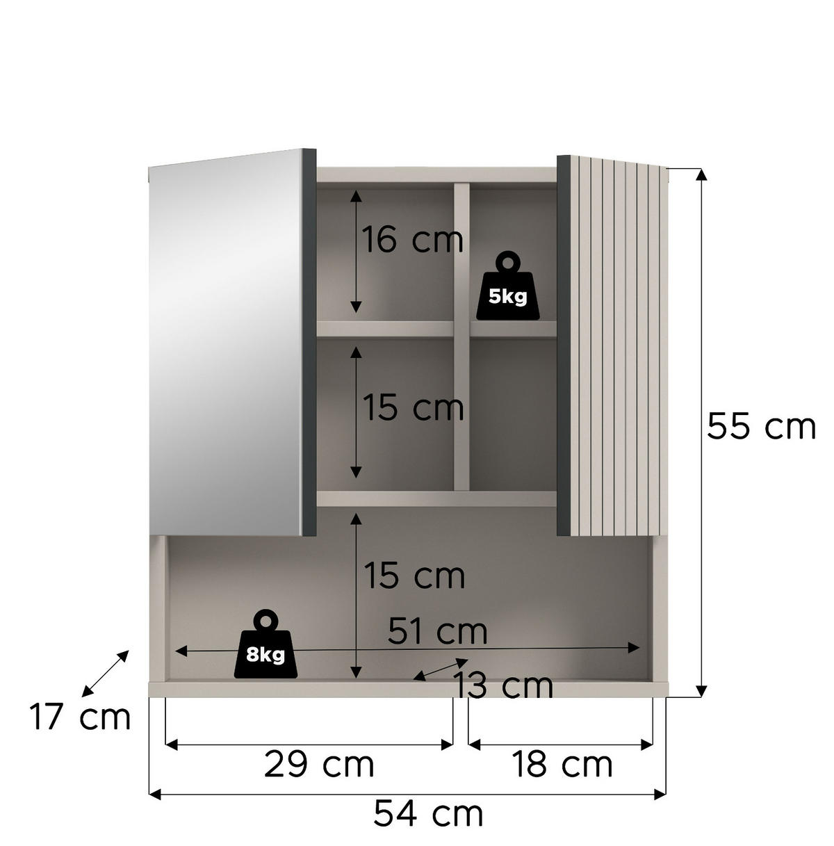 SPIEGELSCHRANK kaschmir, Badschrank mit Spiegel 54 cm - Kaschmir, Glas/Holzwerkstoff (54/55/17cm) - Inn.Furn