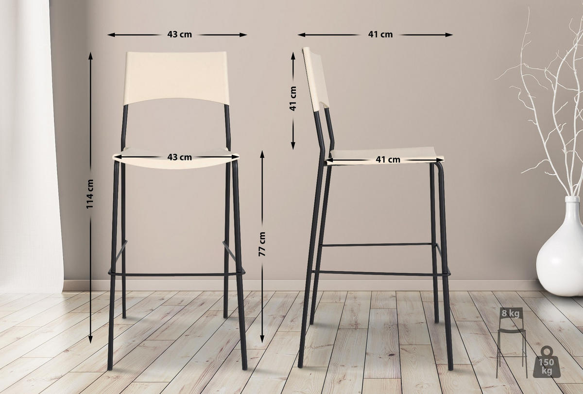 BARHOCKER Genua 114x43x41 cm creme - Creme, Kunststoff (43/114/41cm) - furnicato