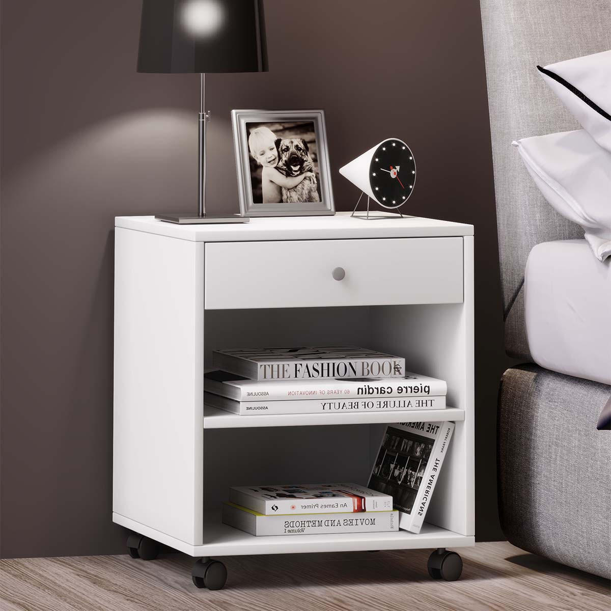NACHTKÄSTCHEN 45/54/38 cm  in Weiß  - Silberfarben/Weiß, MODERN, Holzwerkstoff/Kunststoff (45/54/38cm) - MID.YOU