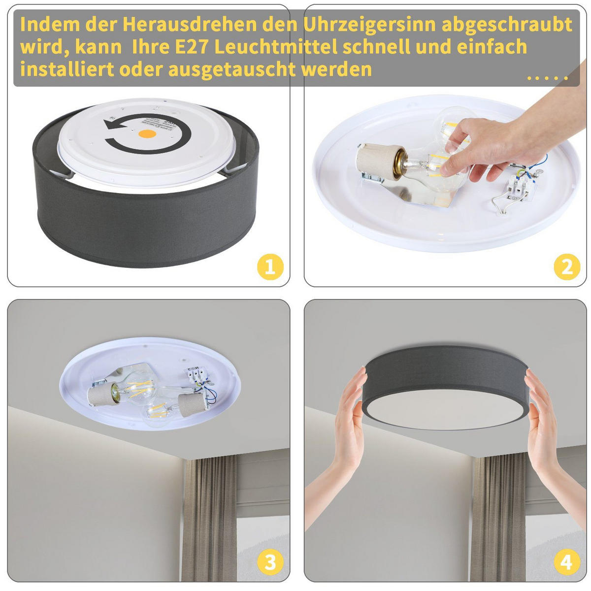 LED-DECKENLEUCHTE Kelsar 38.0/38.0/10.5 cm - Schwarz, Textil (38/38/10.5cm) - ZMH