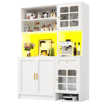 BUFFETSCHRANK 130/45/180 cm aus MDF mit LED-Beleuchtung, Glastüren und Stauraum für Saugroboter, Weiß - Weiß, Holzwerkstoff (130/180/45cm) - Redom