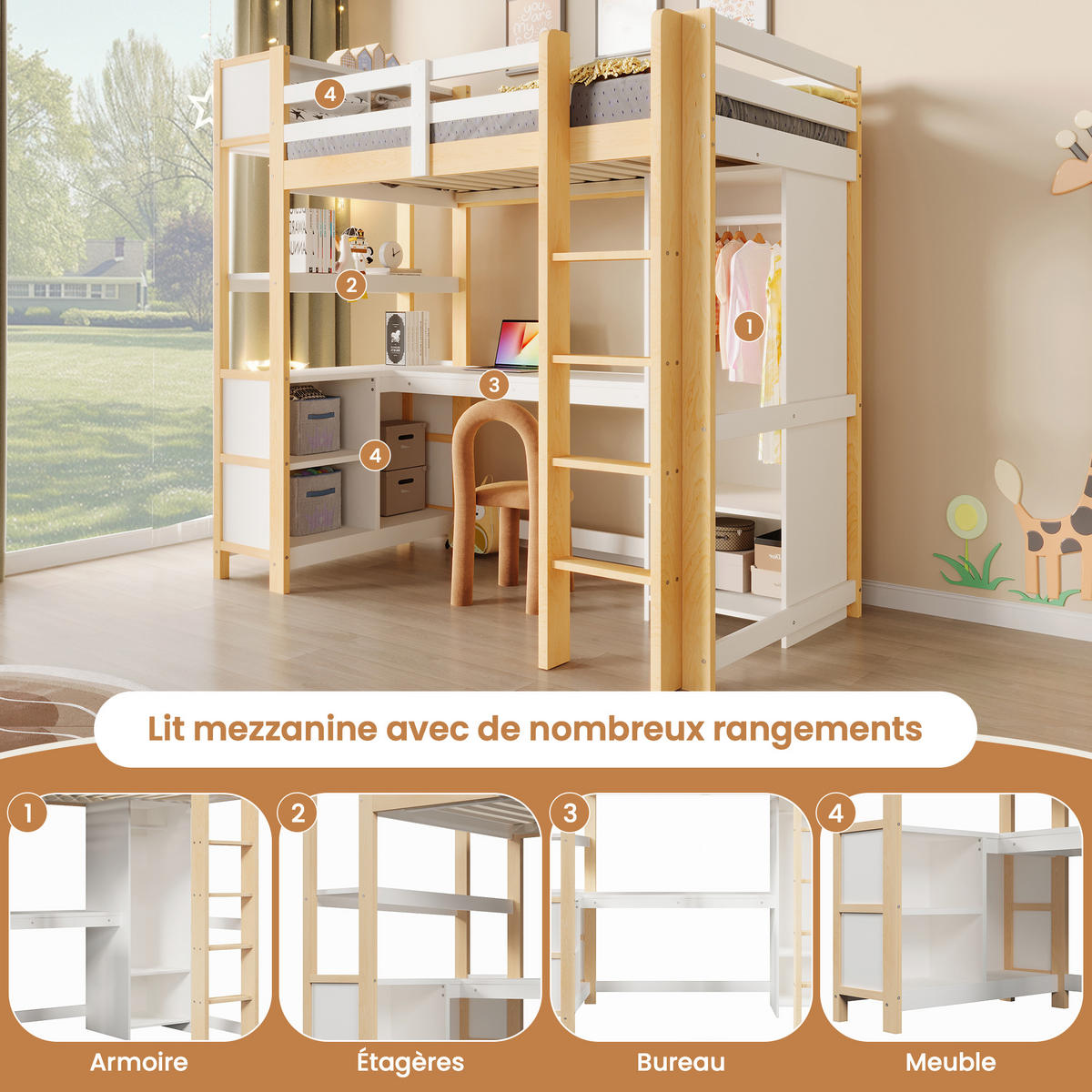 HOCHBETT 90x200 cm Tisch Schrank natur - Naturfarben, Holz (90/200cm) - Fortuna Lai