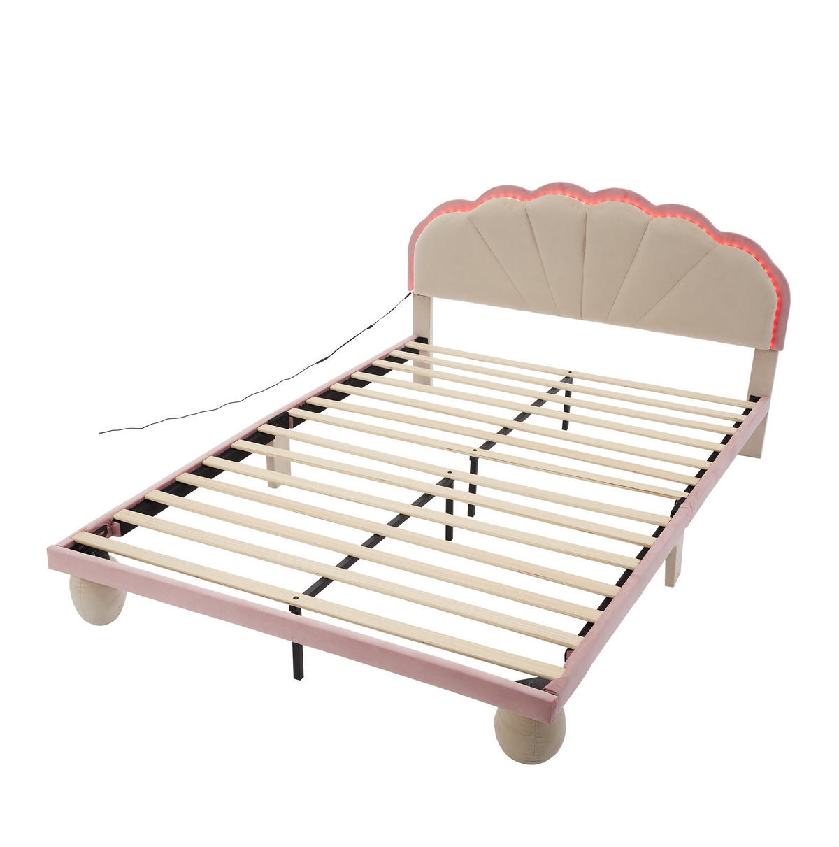 POLSTERBETT 140/200 cm beige aus Samt mit LED-Lichtstreifen - Beige, Textil (140/200cm) - OKWISH