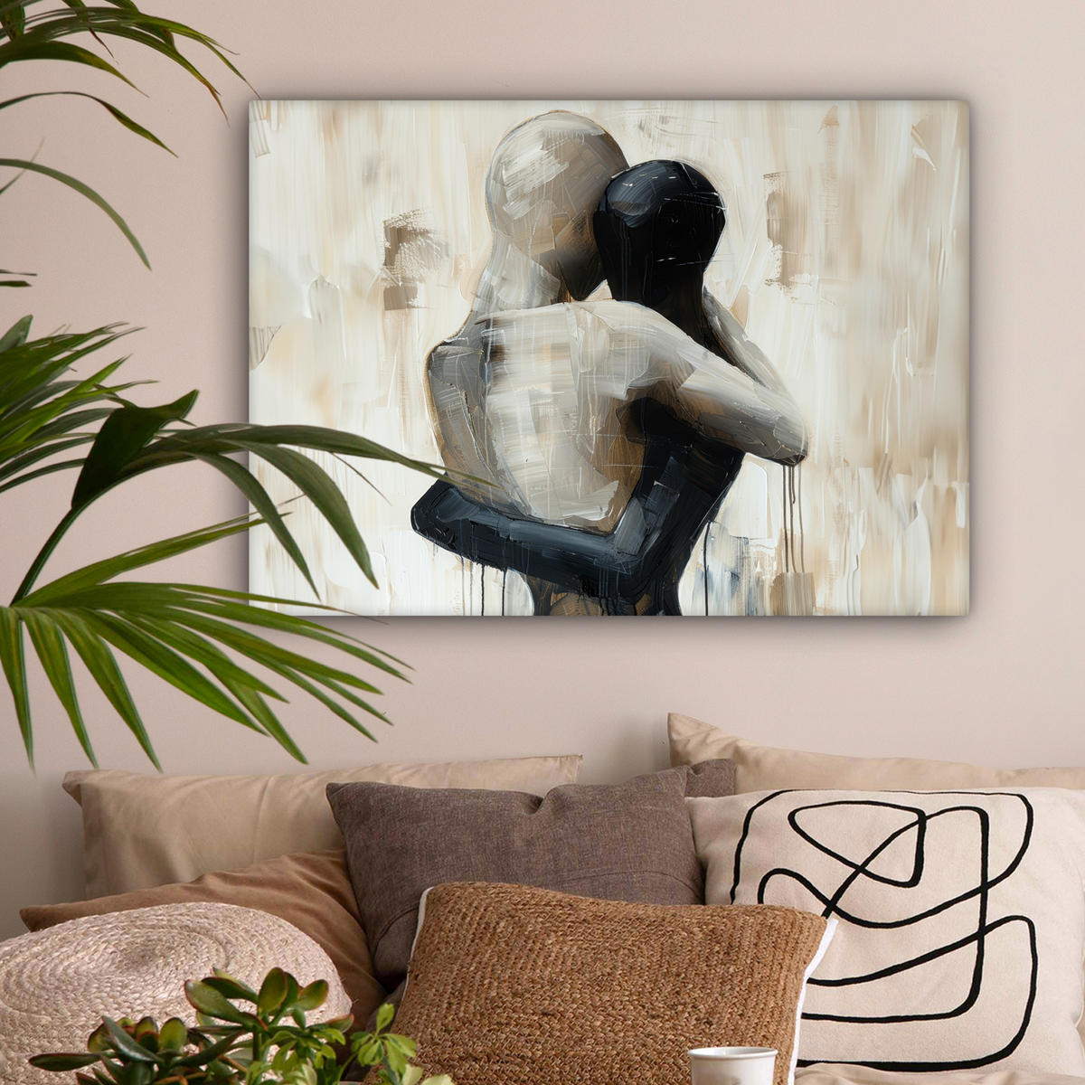 LEINWANDBILD Abstrakt - Liebe - Schwarz und weiß - Modern Wandbilder 80x60 cm - Schwarz, Textil (80/60cm) - MuchoWow