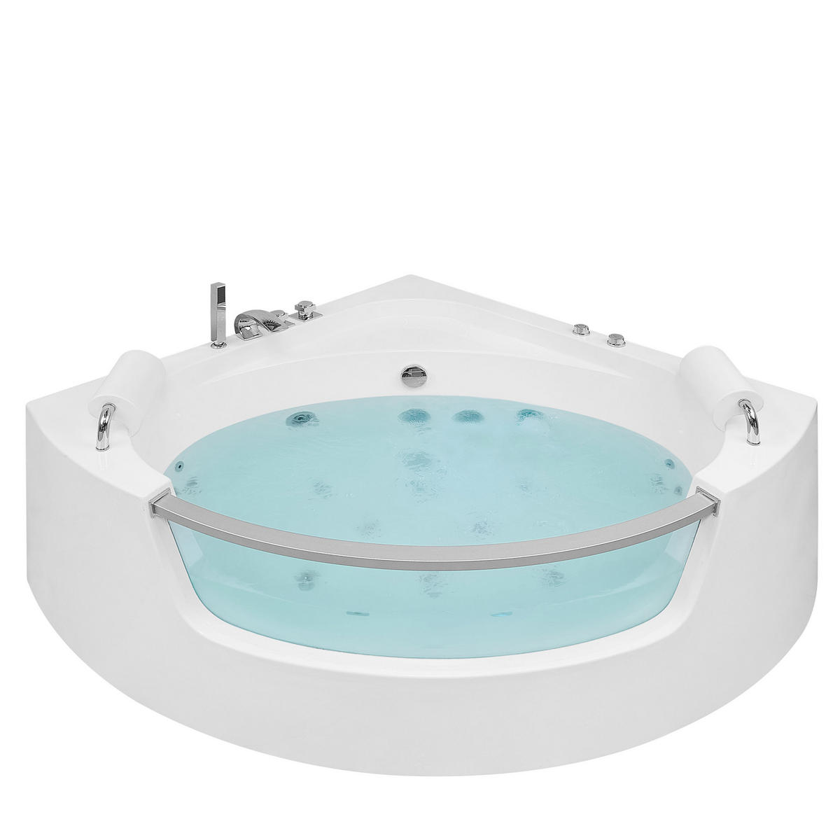 WHIRLPOOL-BADEWANNE mit LED 150x201x57 cm weiß Mangle - Weiß, Kunststoff (150/57/201cm) - Beliani