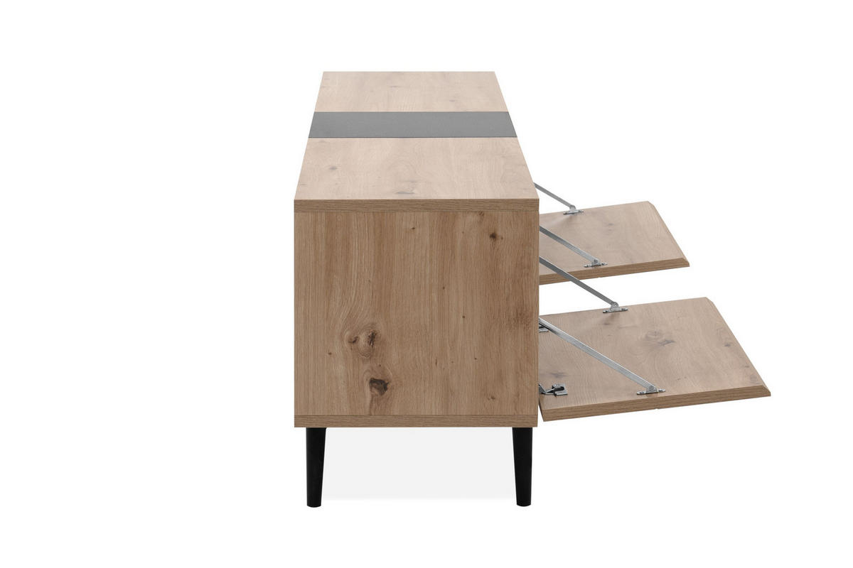 TV-BOARD Nola Artisan Oak Dekor/ schwarz - Schwarz/Braun, Holzwerkstoff/Kunststoff (160/48/37cm) - Finori GmbH