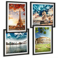 BILDER SET 4er Set - 50x50 cm & 40x60 cm Schwarzer Rahmen - Denkmäler Europas in warmen Farben - Schwarz, Kunststoff (50/50cm) - TULUP