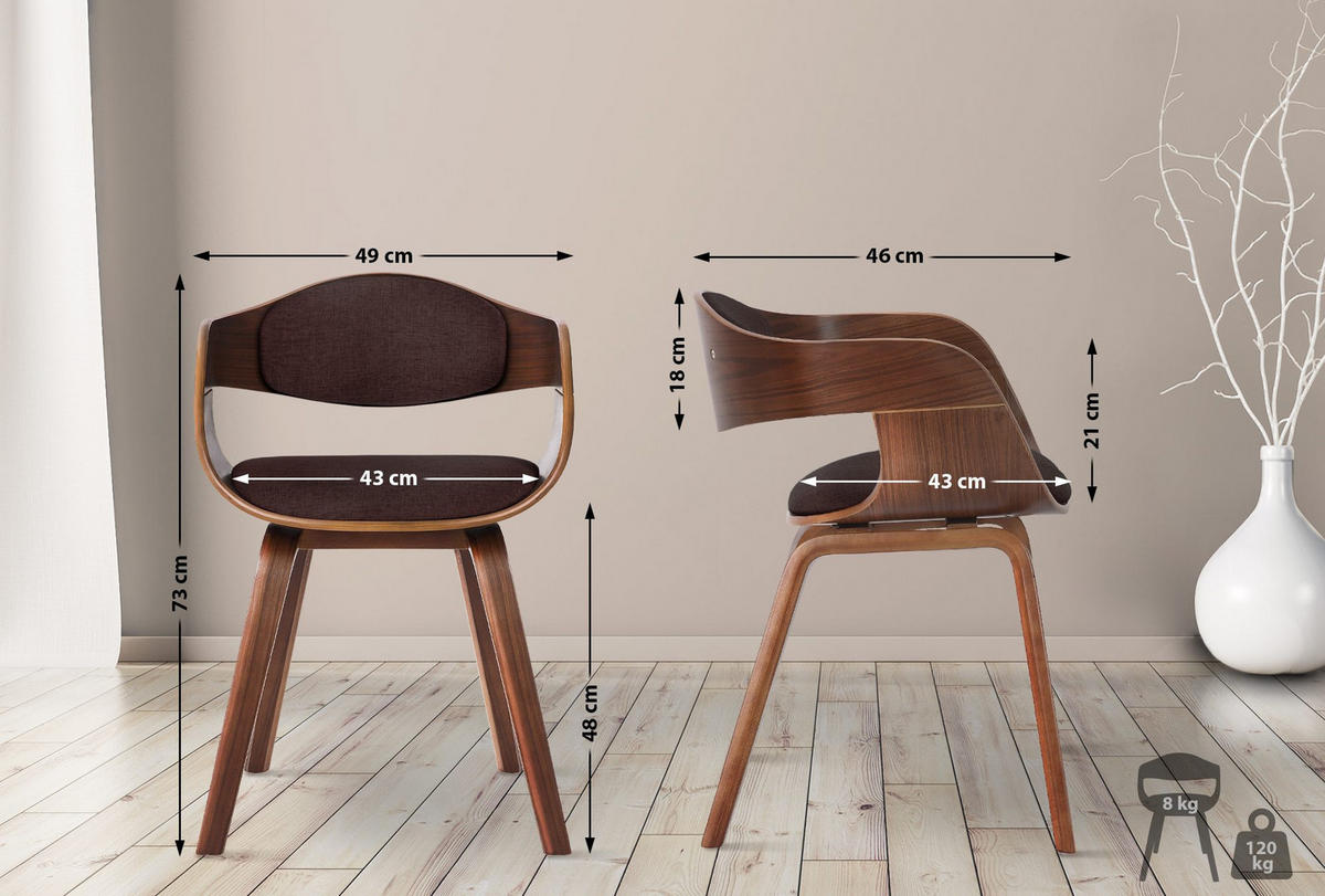 ARMLEHNENSTUHL Stoff Walnuss/Braun - Walnussfarben/Braun, Holz/Textil (49/73/46cm) - CLP