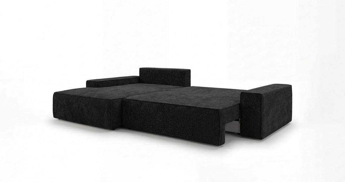 ECKSOFA VERONA links schwarz Cord Poso 135 - Schlaffunktion, Bettkasten - Schwarz, Textil (280/185cm) - Cornero