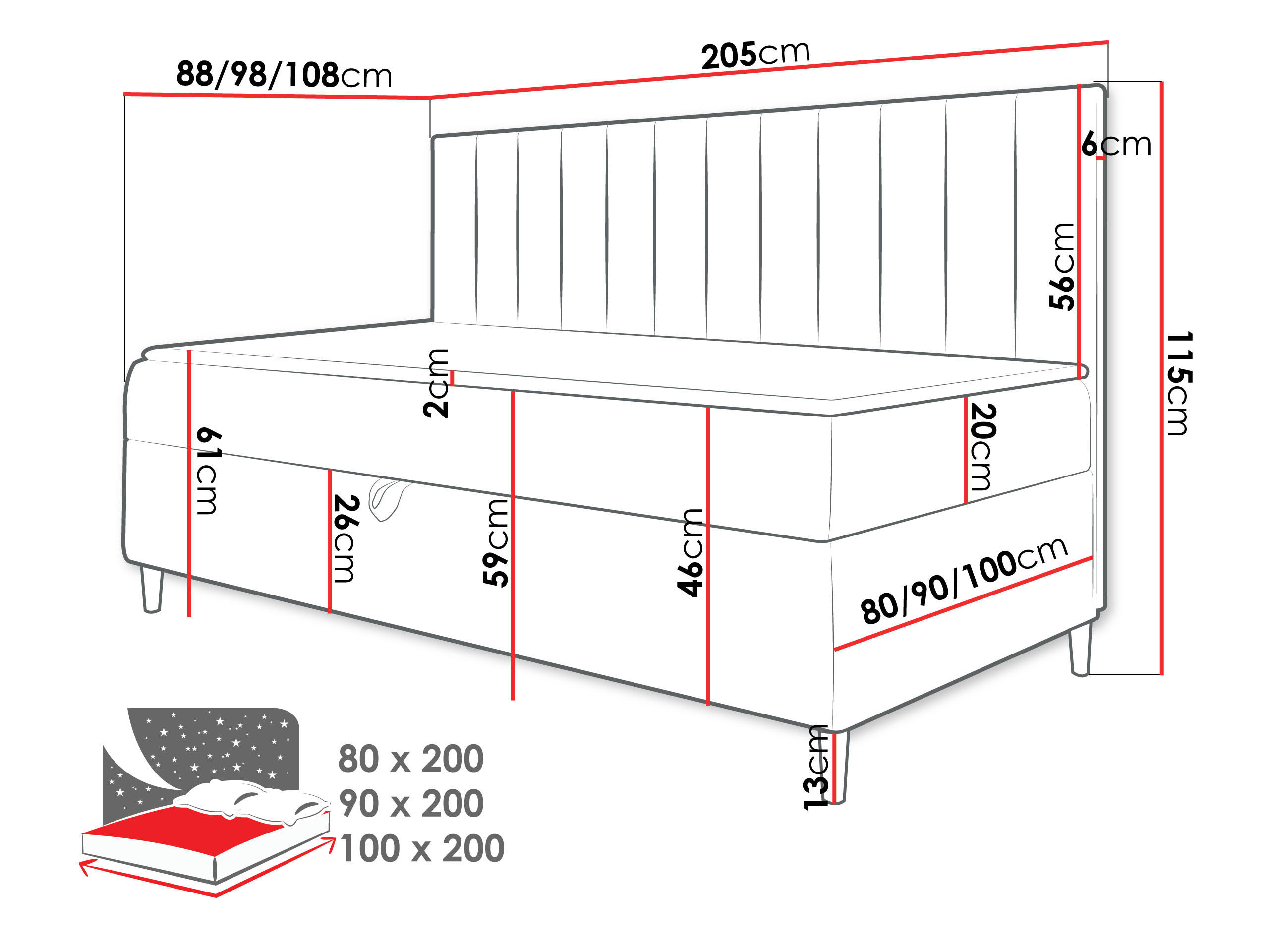 Thumbnail - Mirjan24 Boxbett, Weiß, Blau, Holz, 90x200 cm, Schlafzimmer, Betten, Boxspringbetten