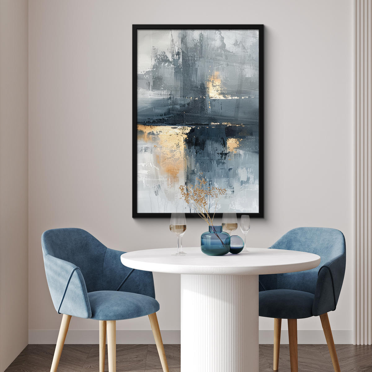 ZARÁMOVANÝ PLAGÁT Umenie - sivé - zlaté - abstraktné 60x90 cm - tmavosivá, papier (60/90cm) - MuchoWow