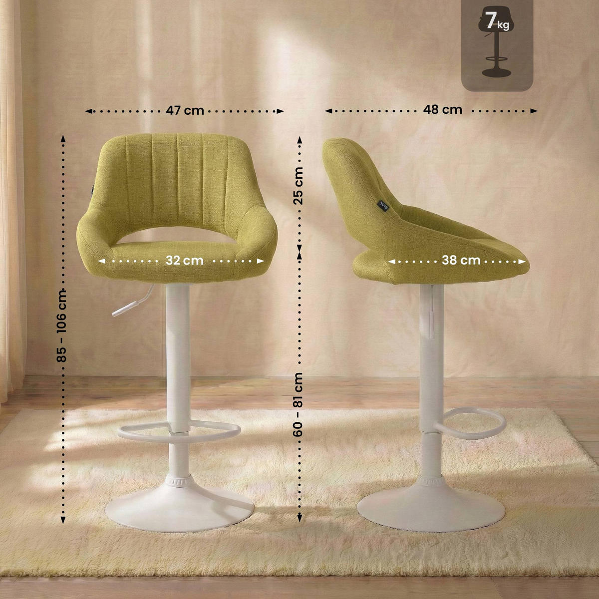 BARHOCKER Stoff Grün - Weiß/Grün, Textil/Metall (47/85/48cm) - CLP
