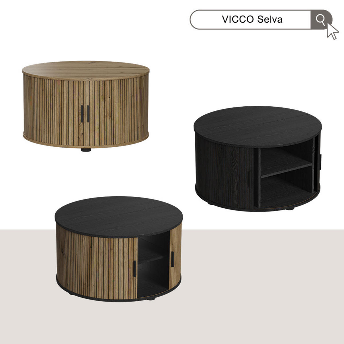 COUCHTISCH Selva Schwarz 80 x 80 cm mit Schiebetür - Schwarz, Holzwerkstoff (80/80/45cm) - Vicco