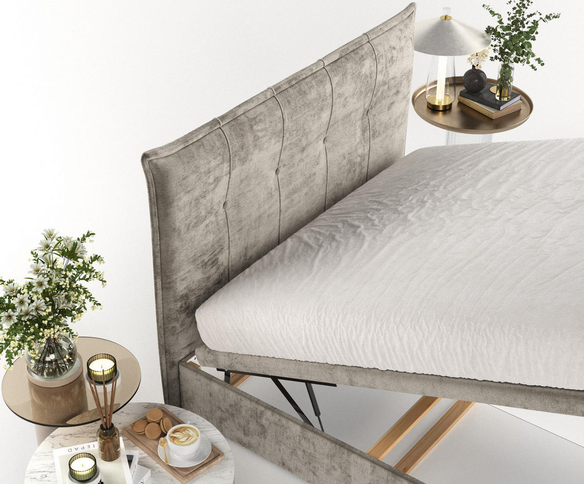 POLSTERBETT Liano mit Stauraum 140/200 cm Beige im Lotta Stoff - Beige/Schwarz, Holz/Holzwerkstoff (140/200cm) - AltaBeds