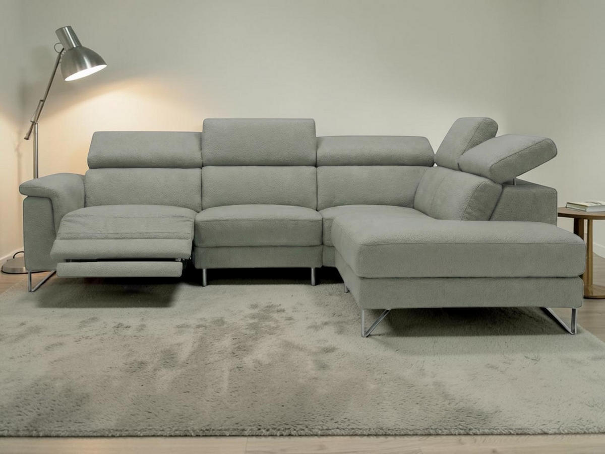 ECKSOFA Antares Echtleder mit 1 x Relaxfunktion Perlgrau - Hellgrau, Leder/Metall (276/224cm)