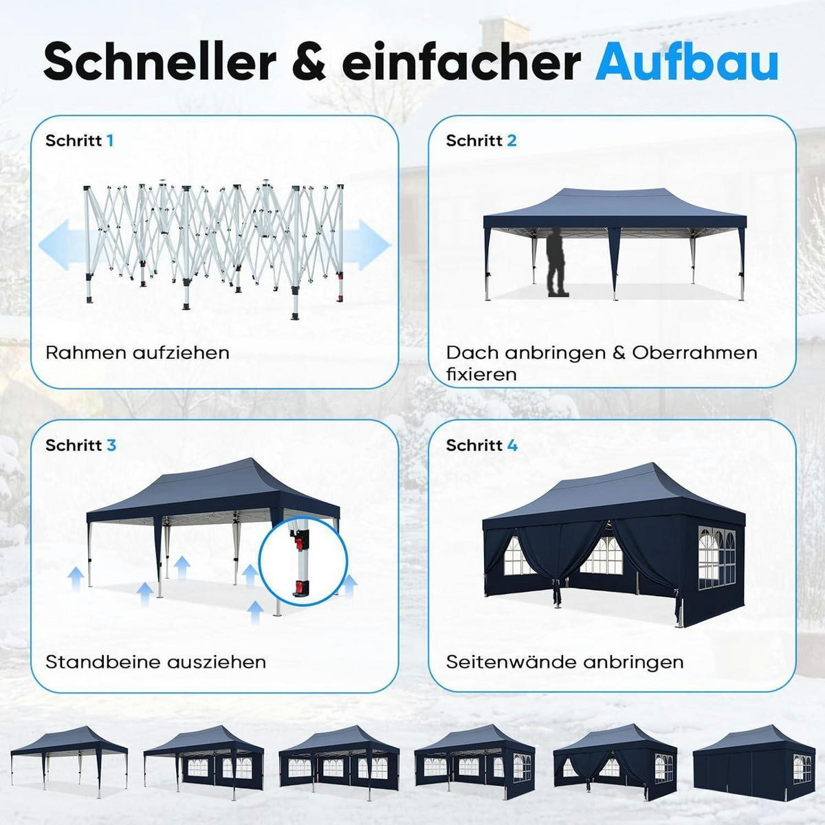 FALTPAVILLON 3x6m Blau mit Seitenwänden - Blau, Textil (585/310/293cm)