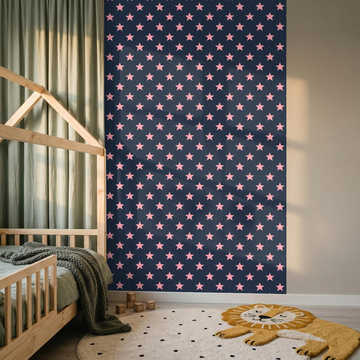 KINDERTAPETE - Muster - Sterne - Rosa - 140x220 cm - Anthrazit, Papier (140/220cm) - OnlyWow
