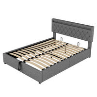 POLSTERBETT aus Leinen 160x200 cm in Grau mit LED-Beleuchtung & USB-C - Grau, Textil (160/200cm) - Modfu