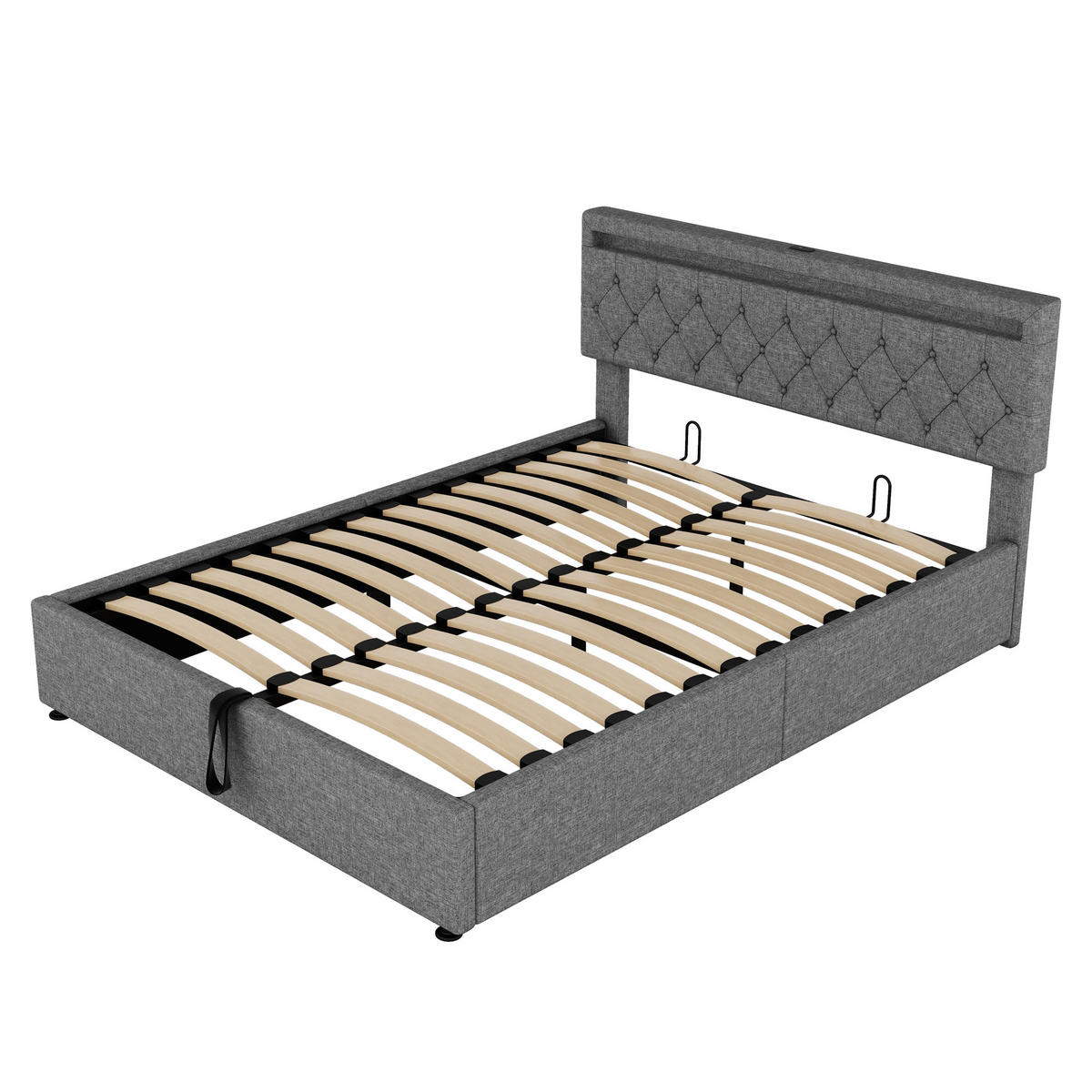 POLSTERBETT 160/200 cm Grau mit LED-Umgebungslicht und USB-Anschluss - Grau, Textil (160/200cm) - OKWISH