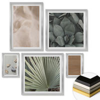 WANDBILDER 5er Set - 50x50 cm & 20x30 cm & 40x60 cm Silberner Rahmen - Steine, Holz, Stofftexturen - Silberfarben, Kunststoff (40/60cm) - ArtPrintCave