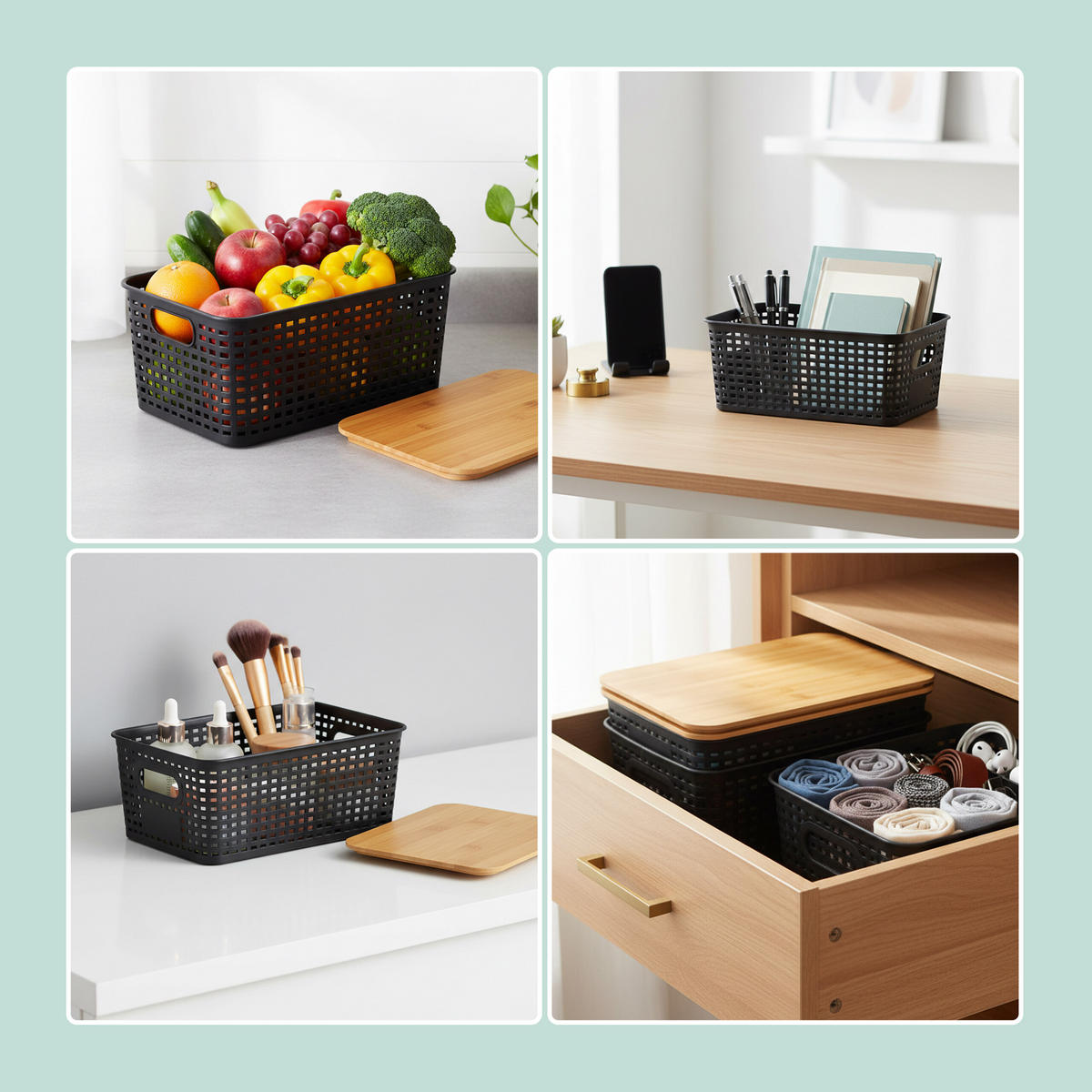 ŠKATLA - črna, umetna masa/les (25.5/10.5/18cm) - Relaxdays