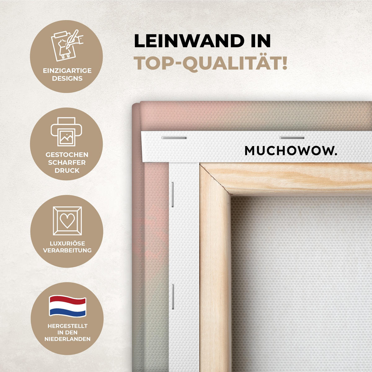 LEINWANDBILD Rotkehlchen - Zierpflanze - Blütenzweig 50x50 cm - Hellrosa, Textil (50/50cm) - MuchoWow