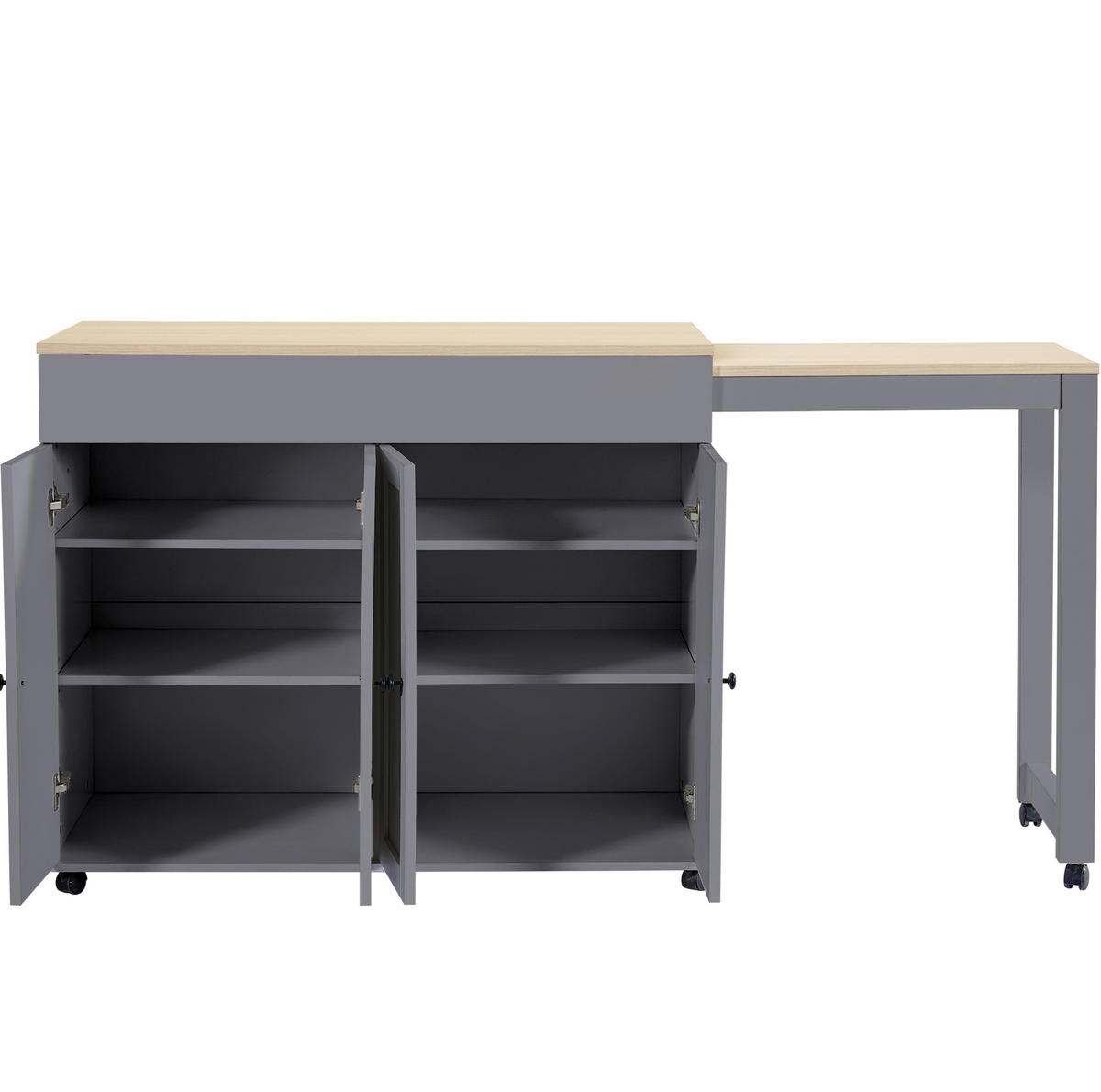 BAROVÝ stůl 117-180/50/94,6 cm rozkládací, s úložným prostorem, 6 policemi a konstrukcí z MDF, šedá - šedá, kompozitní dřevo (50/94.6/117cm) - Redom