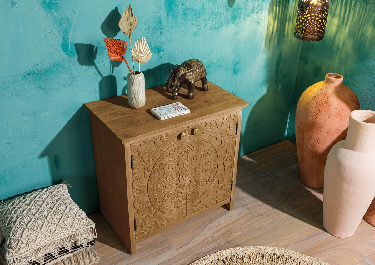 KOMMODE Mango 80x48x78 natur lackiert KASHMIR #108 - Braun, Holz (80/78/48cm) - Massivmoebel24