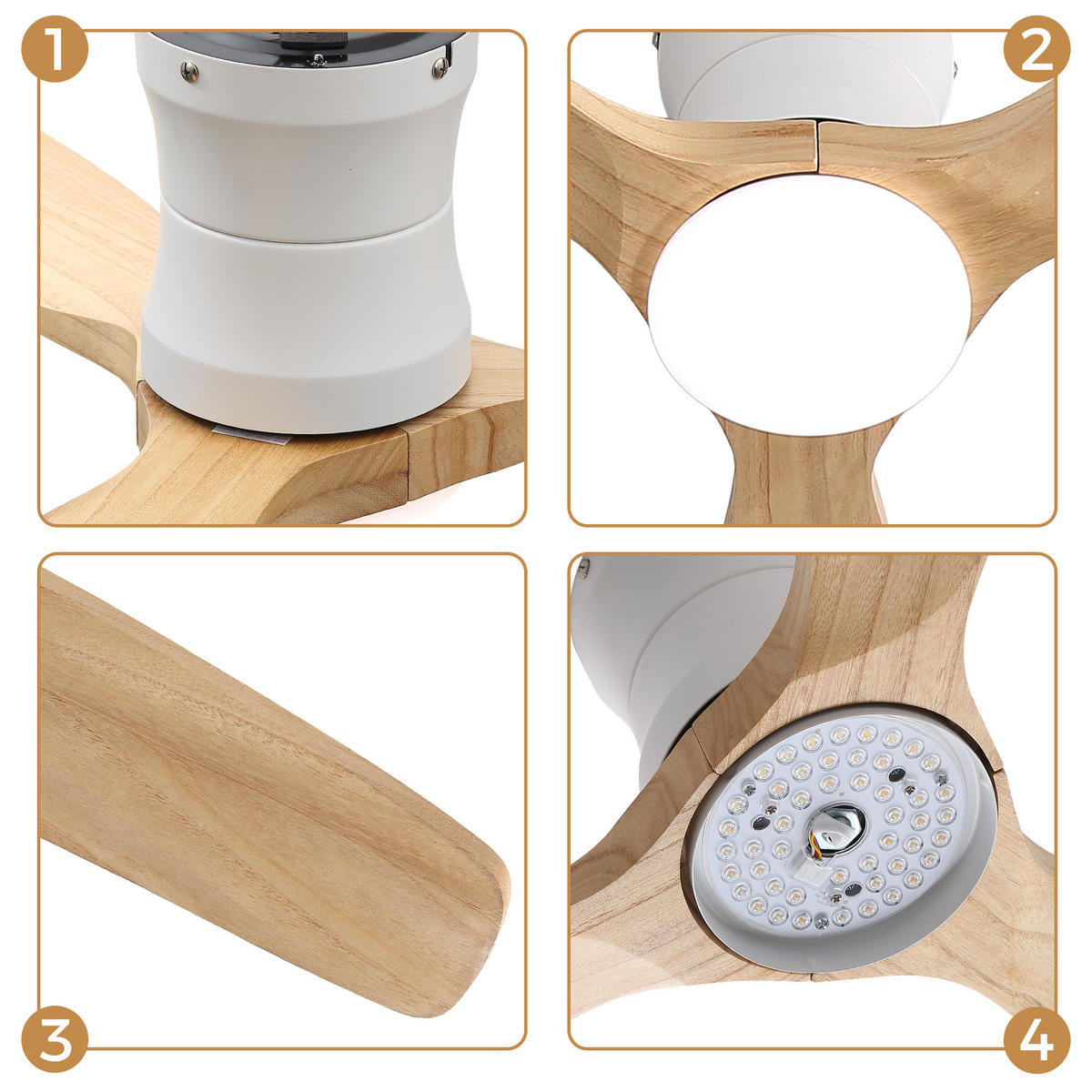 DECKENVENTILATOR 52Zoll LED Licht Holzflügel DC Motor Fernbedienung - Weiß, Kunststoff (132.08/132.08/28.5cm) - CASIVA
