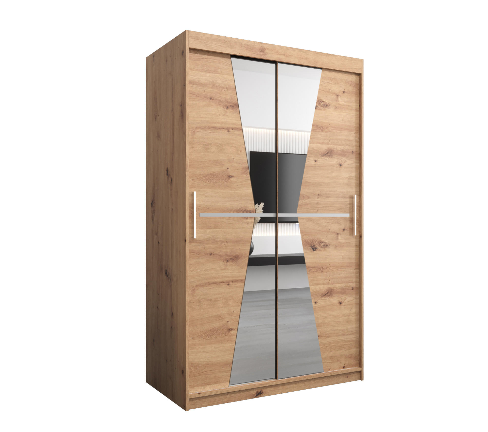 SCHWEBETÜRENSCHRANK 200/120/62 2-türig - Silberfarben/Eiche Artisan, Holz/Kunststoff (120/200/62cm) - MÖBEL KRYSPOL