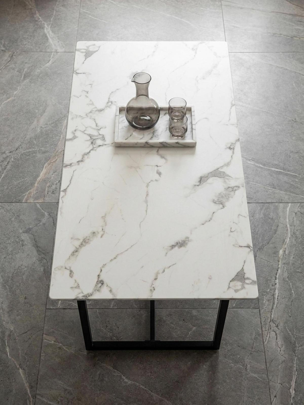 ESSTISCH Marmoroptik Metall Rechteckig Modern Klein, Weiß 160x80x76 cm - Schwarz/Weiß, Holzwerkstoff/Metall (80/160/76cm) - KADIMA DESIGN