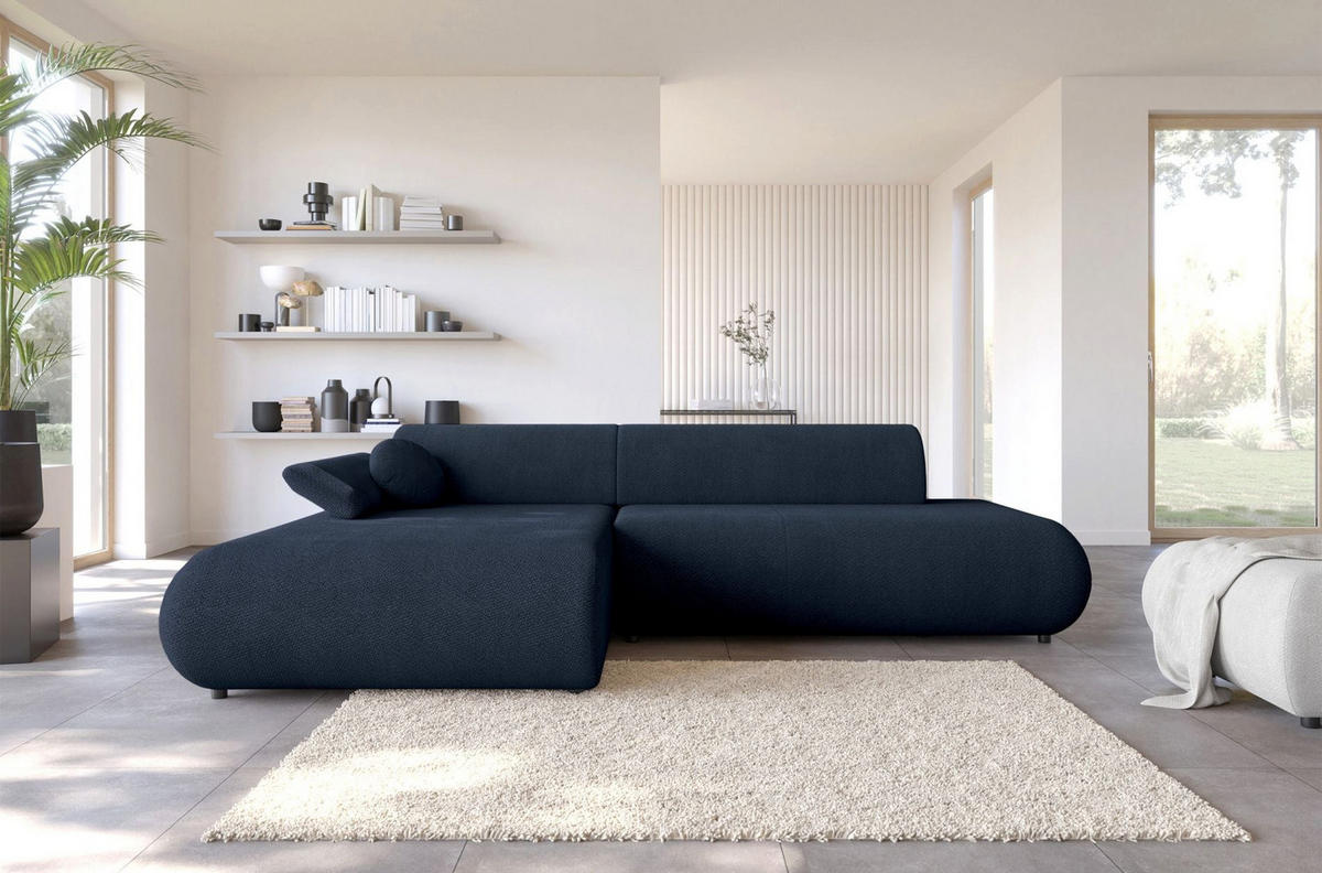 ECKSOFA Armone Dunkelblau Chenille - Schwarz/Dunkelblau, Kunststoff/Textil (286/173.5cm) - Selsey
