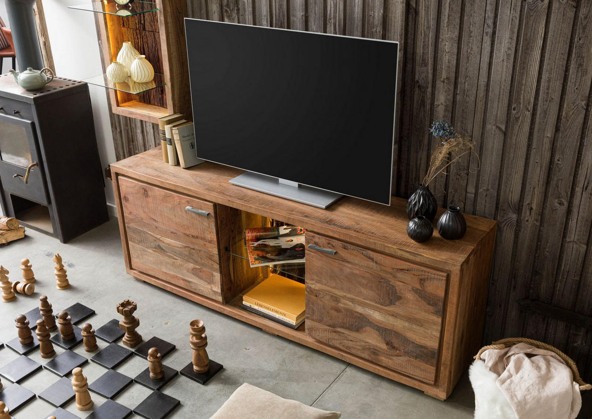 TV-BOARD Akazie 175x40x63 natur lackiert BARK #111 - Naturfarben, Holz (175/63/40cm) - Massivmoebel24
