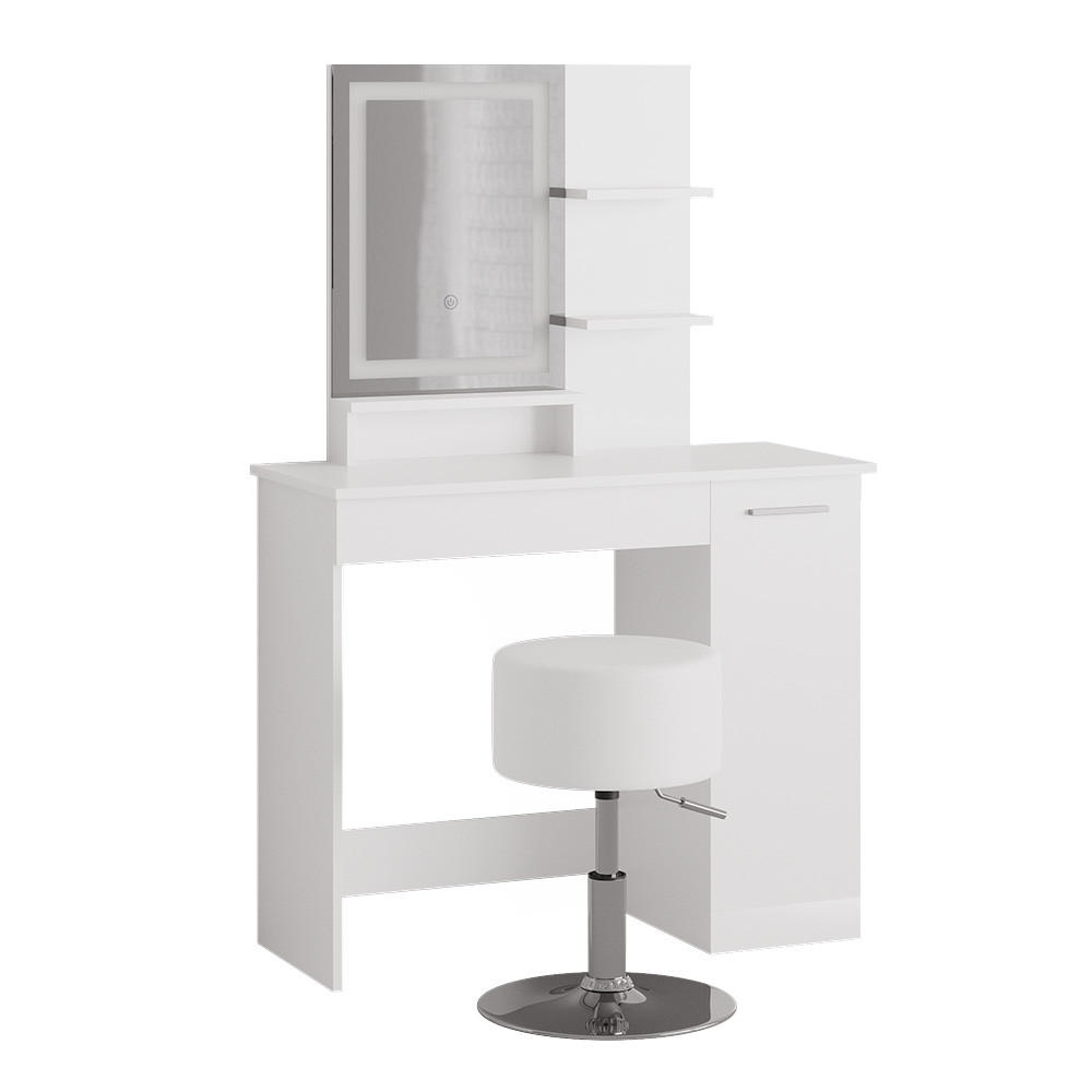 SCHMINKTISCH Julia Weiß 90 cm mit LED-Spiegel und Hocker - Weiß, Holzwerkstoff (90/137.5/38cm) - Vicco