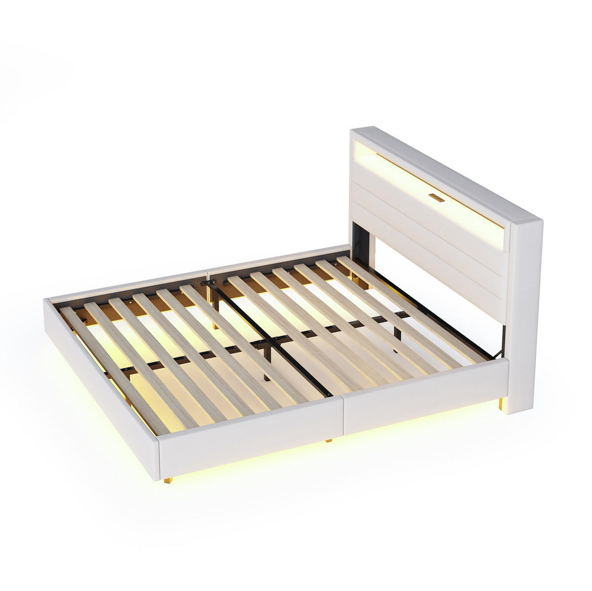 POLSTERBETT mit USB, LED und Stauraum 140x200 cm Beige - Beige, Metall (140/200cm) - Meubliv