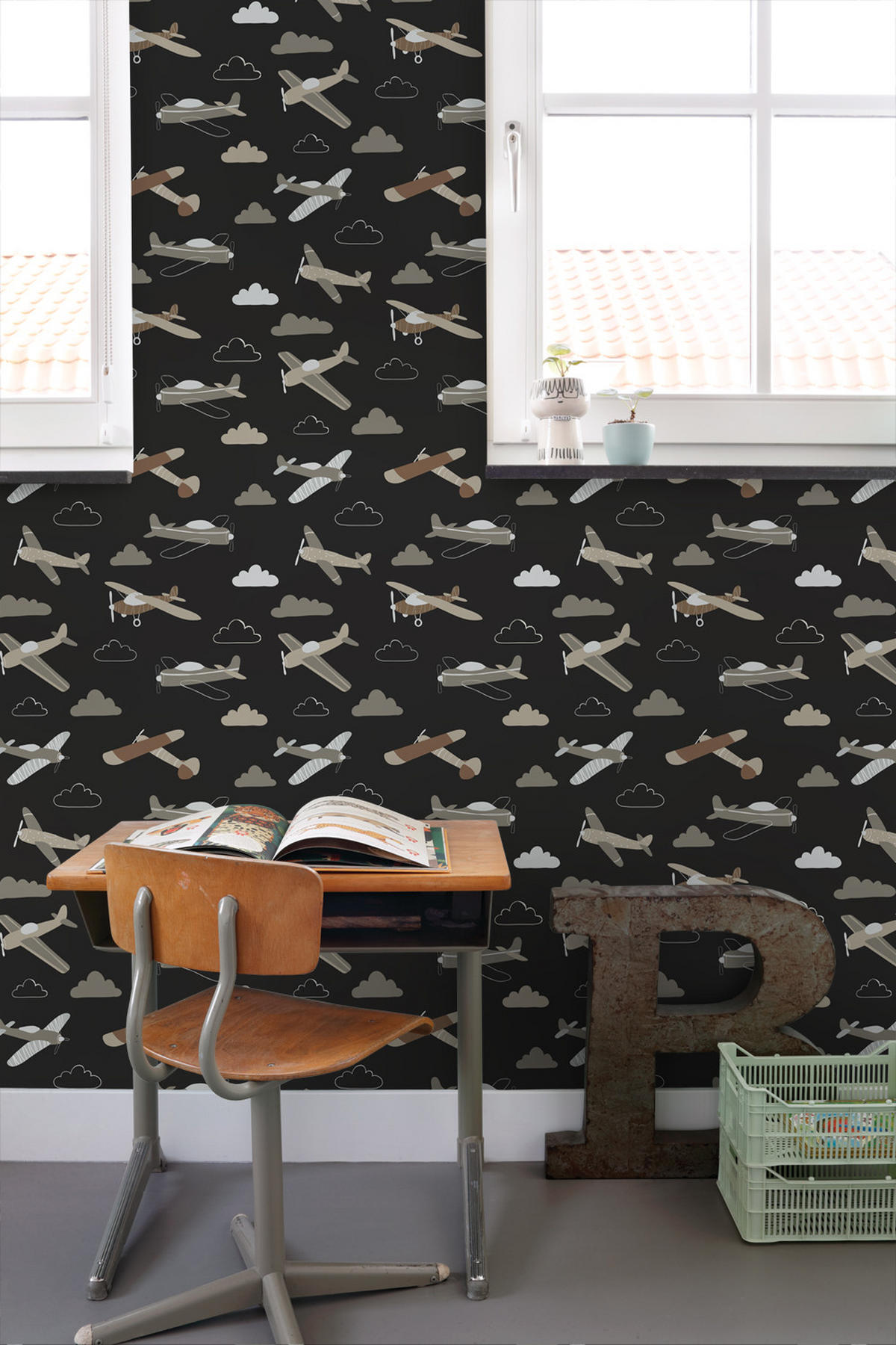 TAPETE Flugzeuge 50 x 900 cm - Schwarz, Papier (50/0.1cm) - ESTAhome