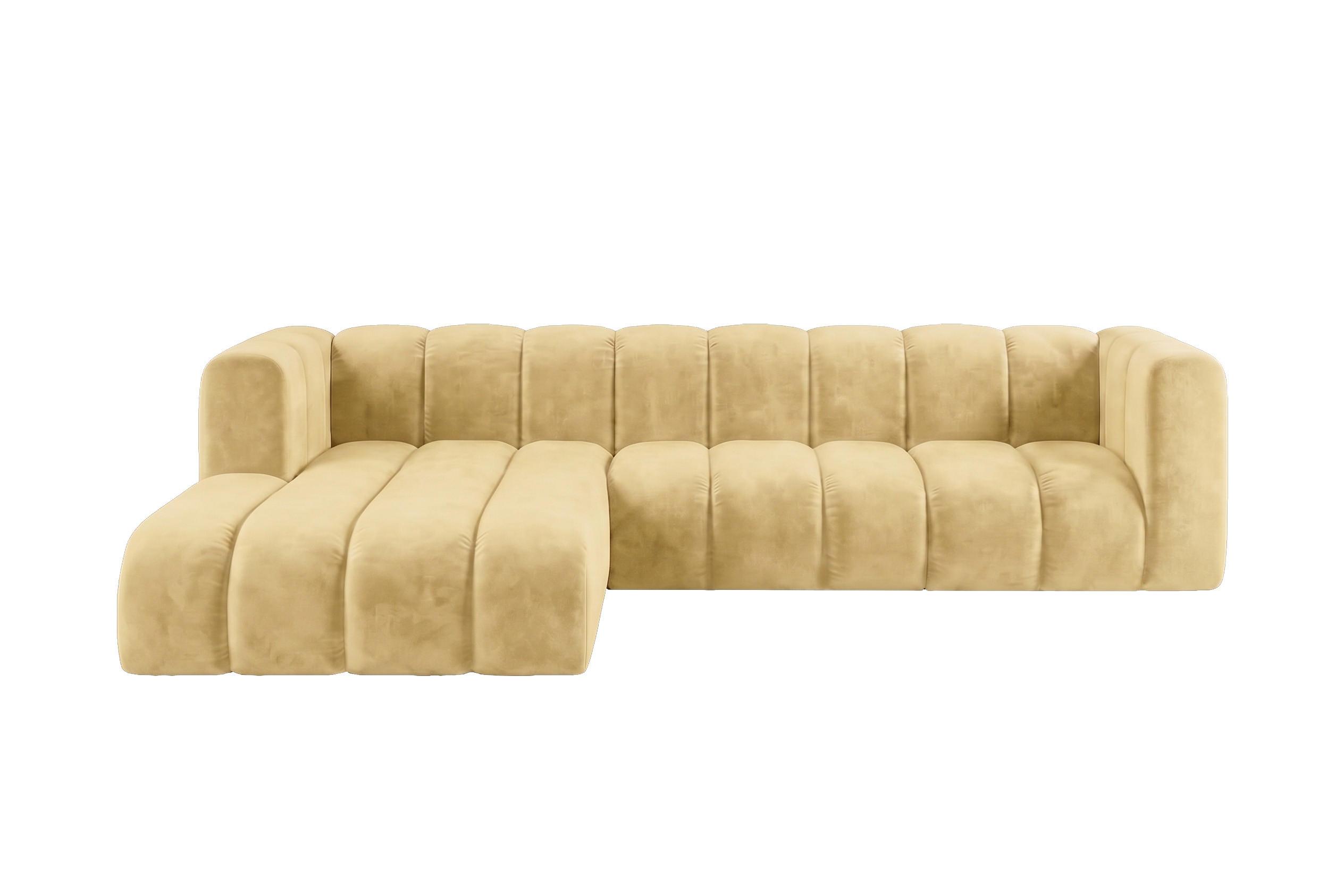 ECKSOFA Modulares In L-Form, Velvet-Stoff Riviera, Buttergelb, Links, GRAND 287 cm - Hellgelb, Holz (287/179cm) - Kaiser Möbel