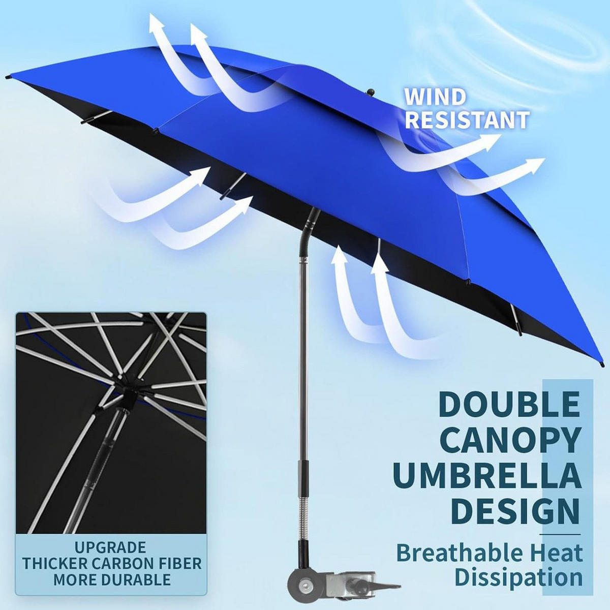 SONNENSCHIRM, Tiefblau + Hellblau, UPF 100+, Schirmdurchmesser: 41,73 Zoll - Blau, Kunststoff (106/106cm) - Authentics