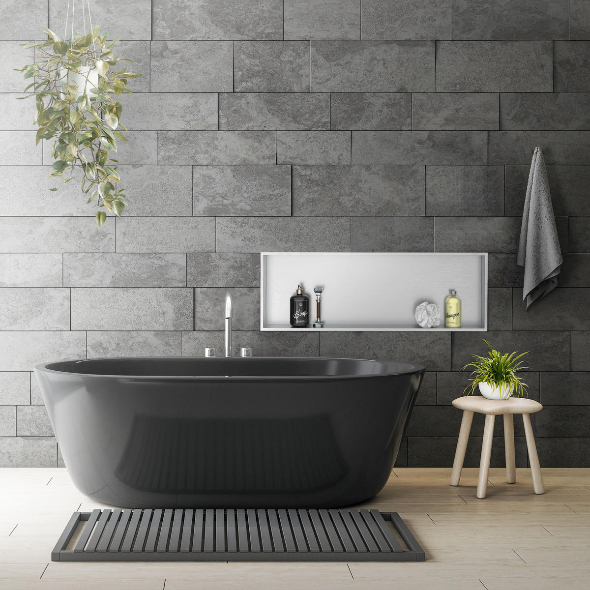 DUSCHNISCHE Silber 90/30 cm - Silberfarben, Metall (32/10/92cm) - LuxeBath