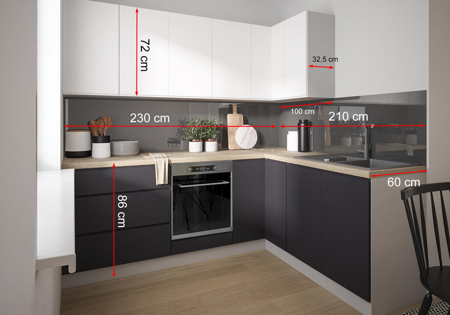 WINKELKÜCHE Florence grau / RAL 9003 signalweiß semi matt RAL 7015 schiefergrau semi matt 9-teilig - Schwarz/Grau, Holzwerkstoff (230/207/172.2cm) - Feldmann-Wohnen