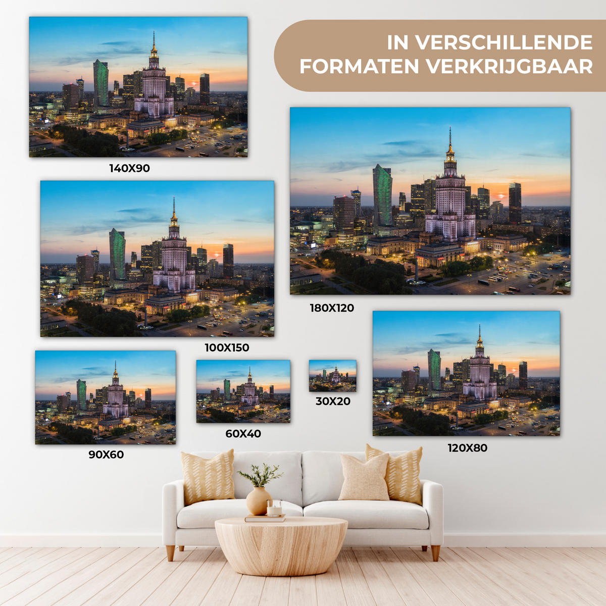 LEINWANDBILD Polen - Sonne - Warschau Wohnzimmer Groß 120x80 cm - Blau, Textil (120/80cm) - MuchoWow