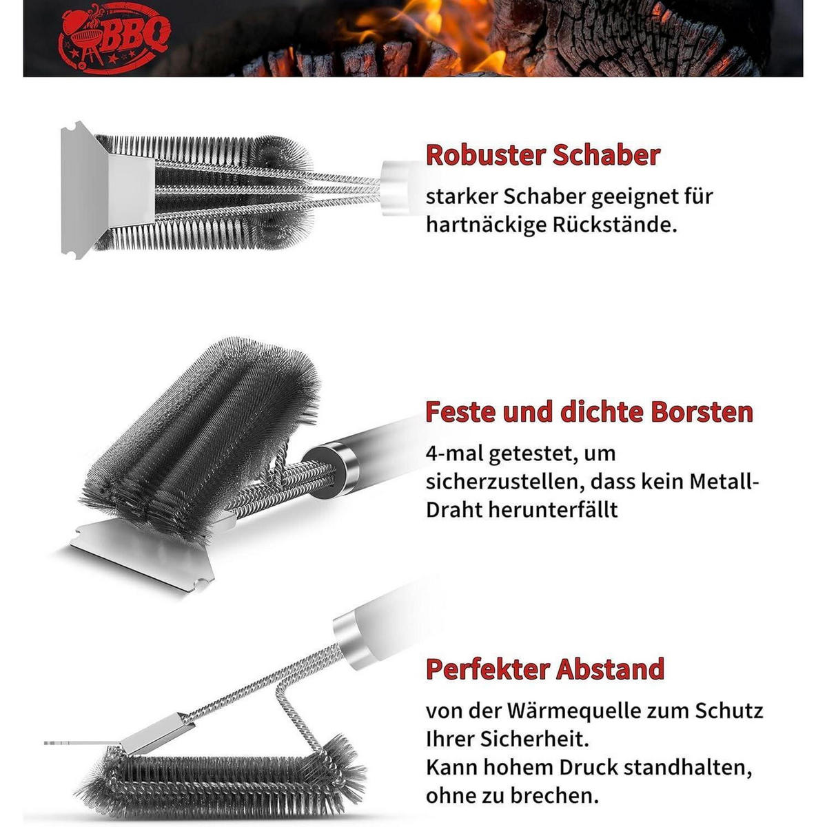 GRILLBÜRSTE mit Schaber Edelstahl und PP Griff - Schwarz, Metall (15/10/35cm)