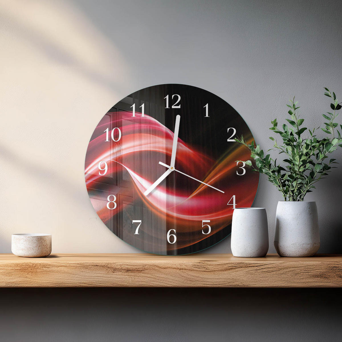 WANDUHR fi30 cm - Abstrakte Linien - Rot, Glas (30/30/0.4cm) - TULUP