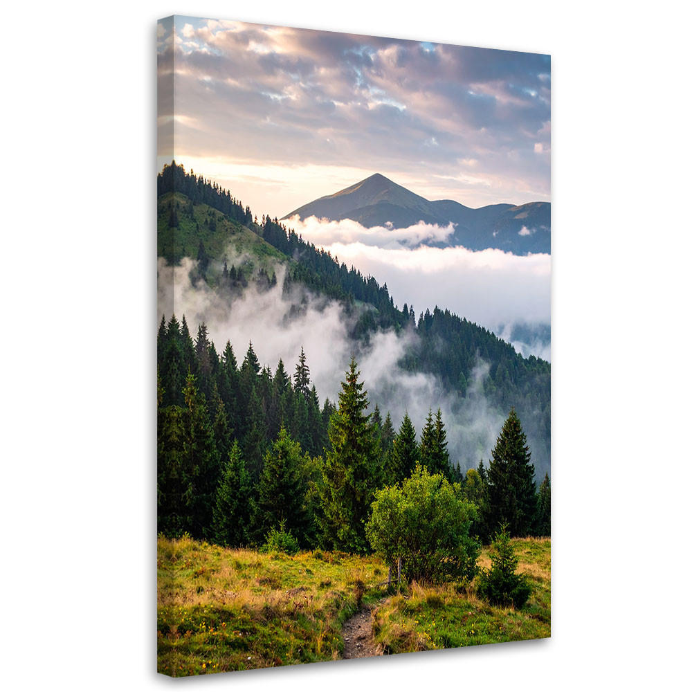 LEINWANDBILD Berglandschaft Wald Bäume 80x120cm - Grün, Textil (80/120cm) - Feeby