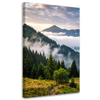 LEINWANDBILD Berglandschaft Wald Bäume 80x120cm - Grün, Textil (80/120cm) - Feeby