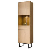 VITRINE Stone Eiche, Vitrinenschrank 58 x 200 cm, mit Push-to-Open - Eichefarben/Schwarz, Holzwerkstoff/Metall (58/200/40cm) - Furn.Design